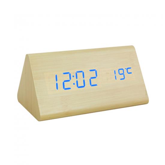 LED digital voice control wooden table clock
